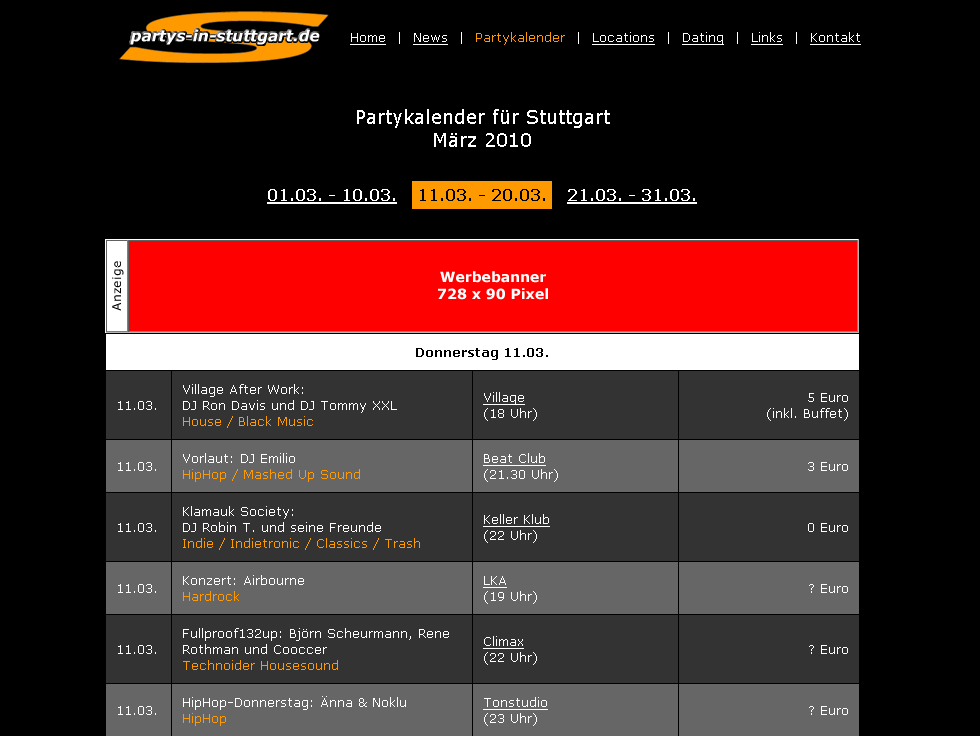Beispiel 4: Partykalender-Rubrik